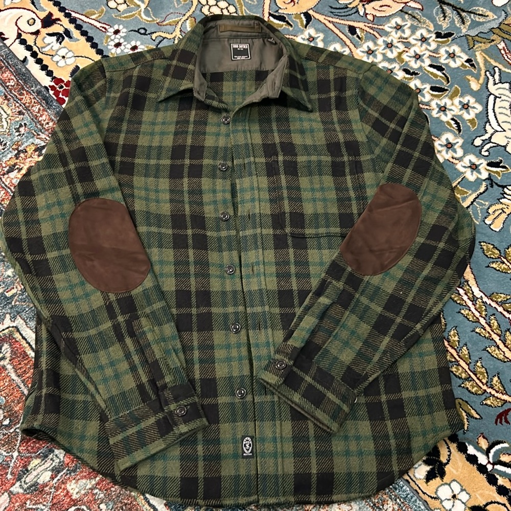 Todd Snyder wool button up with suede elbow patches